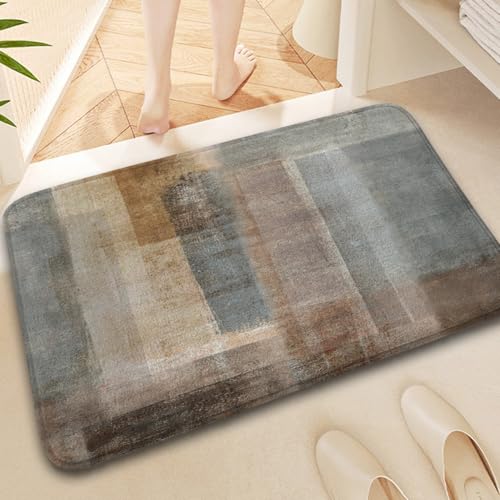 Brown Grey Rustic Abstract Vintage Farmhouse Bath Rug, Non-Slip Microfiber Soft Plush Modern Bathroom Mat Carpets Floor Mat for Bedroom Kitchen Bathroom Toilet 17x29 Inch - color: Grey