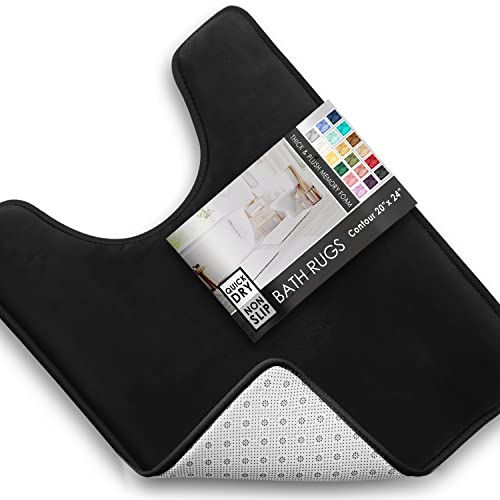 Clara Clark Bathroom Rugs, Velvet Memory Foam Bath Mat, Non-Slip, Machine Washable Bath Rugs - Dries Quickly, Ultra Soft Plush Bath Mats for Bathroom, 20 x 24, Black - color: Black, style: Contour