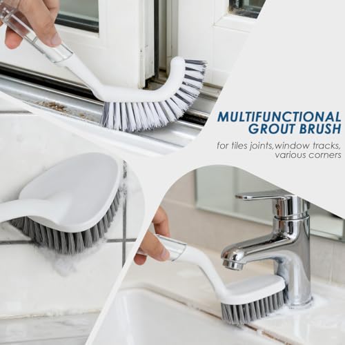 3 Pack Heavy Duty Shower Cleaning Brush Set, Stiff Bristles Grout Brush, Bathroom Cleaner Brush, Shower Scrubber for Bathroom, Shower, Tile, Bathtub, Grout, Floor, Sink & Carpet (Crystal Gray) - color: Crystal Gray