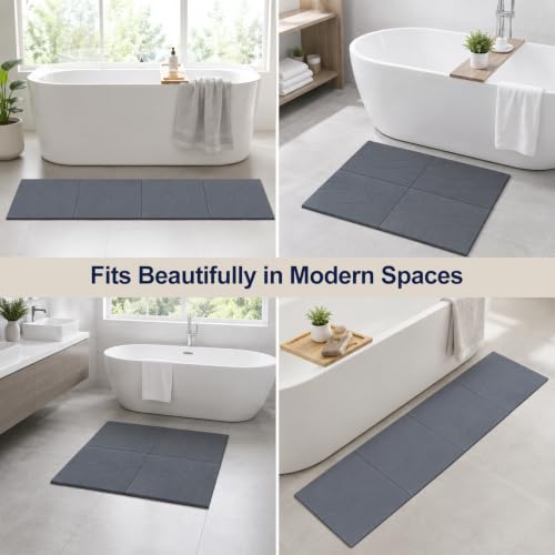 Extra Large Stone Bath Mat for Bathroom,31.5" x 23.6" Quick-Drying Diatomite Stone Shower Mat,Spliceable Design Instant Dry Technology Bath Mats Non-Slip Easy to Clean(Linear Dark Gray) - color: Dark Gray