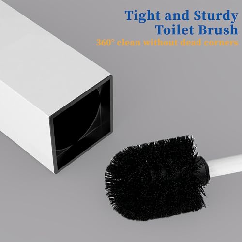 RUACQ Toilet Brush and Holder Set,Square Toilet Bowl Brush for Bathroom with 304 Stainless Steel Handle Toilet Cleaner Brush with Durable Scrubbing Bristles,Splash-Proof (White) - color: White, size: 1 pack