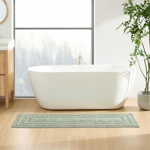 Eddie Bauer - Bathroom Rug, 100% Soft Plush Tufted Cotton Runner Rug, Highly Absorbent, Quick-Dry, and Skid-Resistant Backing (Logan Olive Green, 22" x 60") - color: Olive Green, style: 22" x 60"