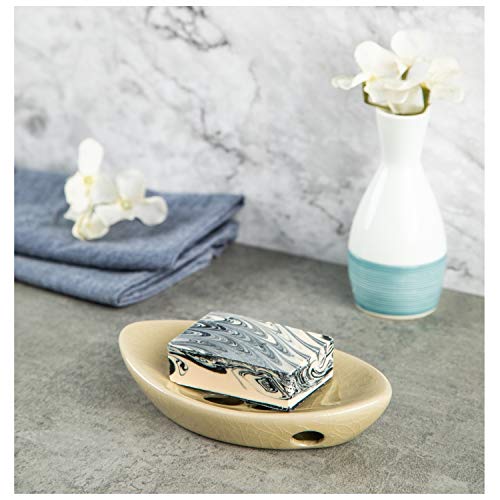 Ceramic Soap Dish with Self Draining Tray for Bar Soap, Bathroom, Kitchen (Ivory No.1) - color: Ivory No.1