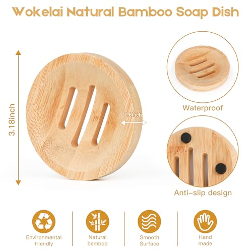 Bamboo Soap Dish for Bar Soap in Shower 4PCS, Wooden Round Holders Self-Draining Tray for Shampoo Conditioner Bars Holder, Travel Soap Saver Case for Bathroom, Kitchen Sink, Bath Tub, Razor Sponges - color: Beige ( 4 Pack )