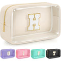 Initial Clear Makeup Bag, Birthday Gift Preppy Chenille Patch Cosmetic Bag, Initial Travel Essentials Beach Toiletry Pouch, Ideal Gift for Teachers & Moms, Women and Girls (Beige, H) - color: Beige, style: H