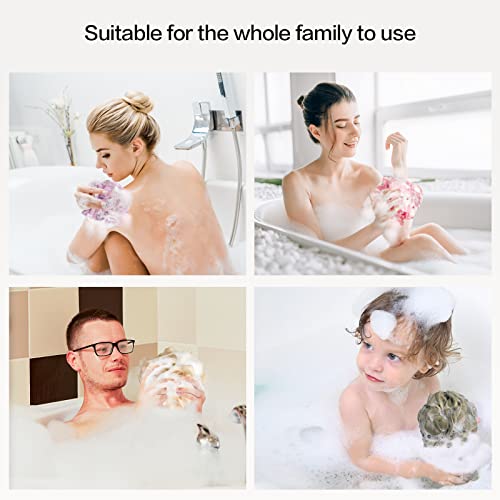 Fishent Bath Sponge Shower Loofahs 60g, 3 Pack Soft Net Body Scrubber, Durable Mesh Shower Pouf Bath Loofah Sponge Body Wash Puff for Women and Men - style: 60g-Purple-Green-Blue