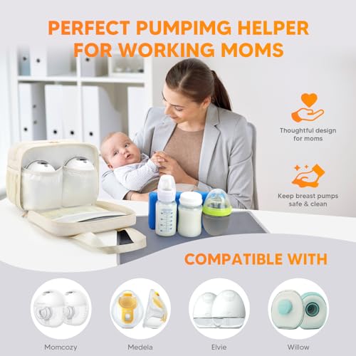 PIIOSER Breastmilk Cooler Travel Bag with Ice Pack, Compatible with Wearable Breast Pumps & Accessories - Portable Hands Free Breast Pump Carrying Case for Nursing & Working Moms, Cream - color: Cream-Small