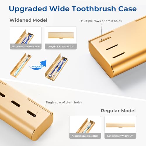 Wider Aluminum Toothbrush Travel Case, Portable Travel Toothbrush Holder, Durable Manual Toothbrush Box Container for Traveling, Bathroom, Camping, Business Trip, Gold - color: Gold, size: 1 Pack (Large)