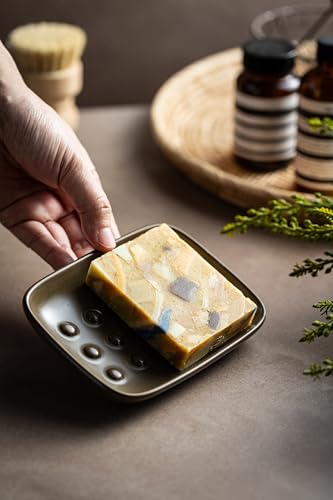 Miamolo Soap Dish for Shower, Ceramic Bar Soap Holder, Soap Saver Non-Slip, Decorative Sponge Tray for Bathroom Kitchen Sink Bathtub, Multi-Purpose, Raised Pattern - Keep Soap Dry, Brown - color: Brown, size: Floating Point Design