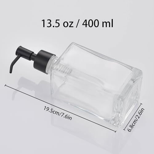 Modern Square Clear Glass Soap Dispenser Set of 2, 13.5oz Refillable with Rust Proof Pump, Leak-Proof Dish & Hand Soap Dispenser for Kitchen Bathroom Sink