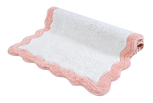 Cotton Scalloped Bathmat with Antiskid 20"x32" Blush Pink – 100% Cotton Scalloped Bath Mat, Anti Skid, Soft & Absorbent Bathroom Rug for Shower, Tub & Entryway - color: Blush Pink, size: 1'8" x 2'8" (Rectangular)