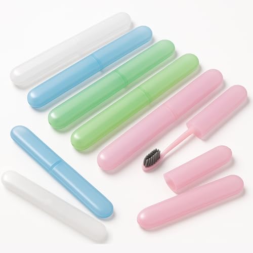 8 Pack Travel Toothbrush Case, Portable Toothbrush Travel Case with Ventilation Hole for Business Trip, Camping, Home(Blue,Pink,Green,White) - color: Blue,Pink,Green,White