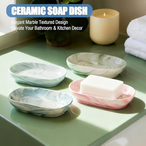 OTHIX Ceramic Soap Dish with Unique Marble Texture, Decorative Bar Soap Holder for Bathroom and Kitchen, Cute Soap Dishes for Bar Soap, Jewelry, Ring (Pink Texture) - color: Pink Texture