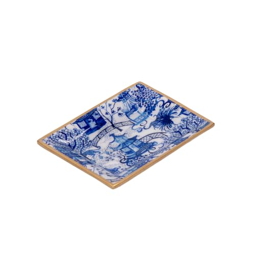 Jaye's Studio Garden Party White and Blue Enameled Rectangle Catch All Tray, Jewelry Tray for Bathroom, Vanity - Decorative Landry Tray - color: Chinoiserie 5"