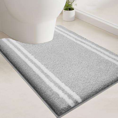 PURRUGS Bathroom Rug Non-Slip Machine Washable 20" x 24" U-Shaped, Super Absorbent and Quick Dry Shaggy Microfiber Bath Mat, Extra Soft and Plush Contour Rug for Toilet Base, Light Grey - color: Light Grey, size: 20" X 24" U-Shaped
