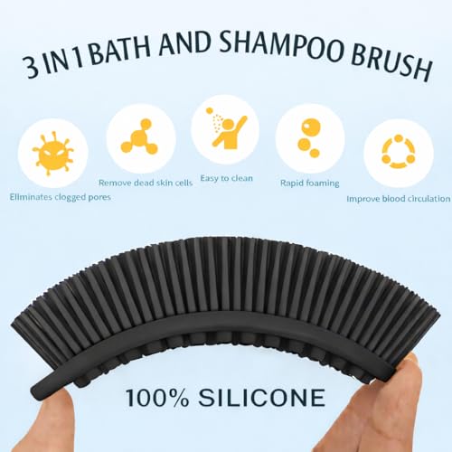 All-in-One Exfoliating Shower Brush – Gentle Silicone Loofah for Sensitive Skin with Dual-Purpose Scalp Massage for Spa-Quality Showers Daily (1pck) - Black - color: Black