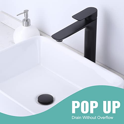 Bathroom Sink Drain Without Overflow, ARCORA Matte Black Pop Up Drain for Vessel Sink Clicker Drain Stopper - color: Black-1 Pack, style: Pon Up Without Overflow