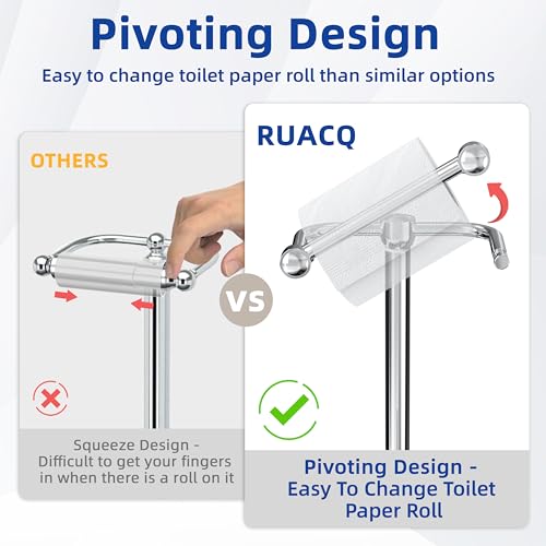 RUACQ Toilet Paper Holder Stand, Bathroom Toilet Paper roll Holder Free Standing with Storage for 4 Rolls, Post Pivoting Design, Stable Weighted Base, SUS304 Stainless Steel(Chrome) - color: Chrome, size: Free Standing with Storage