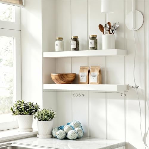 White Floating Shelves for Wall, 23.6'' Wall Mounted Shelves for Bathroom,Bedroom,Living Room,Kitchen&Office,Set of 2 - color: White, size: 23.6"