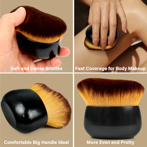 Extra Large Body Makeup Brush For Self Tanner, Leg Makeup &Bronzer Blend,75 mm Wide-headed Kabuki Brush Provides More Even &Pretty Application, Oval Face&Back Makeup Brush, Wet&Dry Use- Black - color: Black