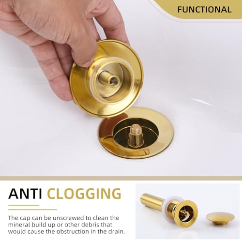 Angle Simple Bathroom Sink Drain Stopper Glossy Deep Titanium Gold Color, Brass Pop Up Sink Stopper with Overflow Hole for Sink with 1.61 to 2 Inches Drain Hole - color: Deep Titanium Gold