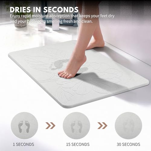 XMarrat Stone Bath Mat Large, 23.6'' x 15.4'' Diatomaceous Earth Non-Slip Stone Shower Mat, Super Absorbent Diatomite Stone Mats for Bathroom, Quick Drying, Easy to Clean (Light Gray) - color: Light Grey F2, size: 23.6" x 15.4" (Rectangular)