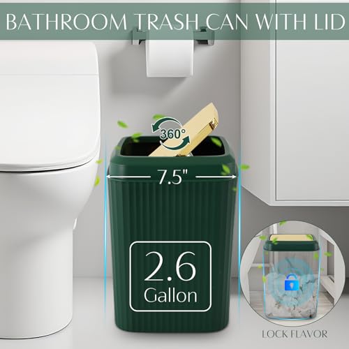 17PCS Bathroom Accessory Set Bathroom Set Hunter Green Bathroom Accessories,Toilet Brush, Trash Can, Qtip Holder Dispenser& 3PCS Soap Dispenser - size: Bath Set with Swing-Top Trash Can, style: Dark Green