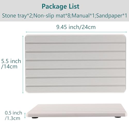 NiuYichee 2 PCS Water Absorbent diatomite Coasters, 9.5" x 5.5" Water Absorbing Stone Tray for Sink, Stone Drying mat for Kitchen Counter, Stone soap Tray Used for Hand Soaps & toiletries & Plants - color: White, size: 9.5 x 5.5 inches