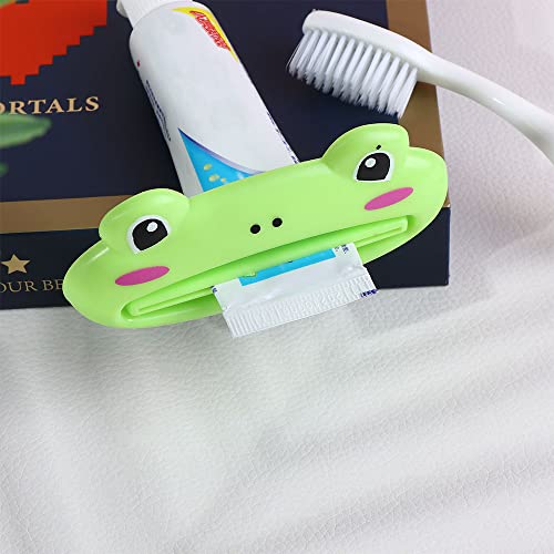Vctitil 4 Pcs Toothpaste Tube Squeezer Dispenser Bear Frog Panda Pig Cartoon Tube Squeezers Toothpaste Clips Toothpaste Rolling Holder Squeezer