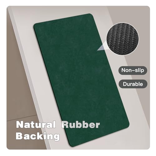 TYUU Bathroom Mat Quick Dry, Bathroom Rugs Non Slip Washable Thin Absorbent Bath Mat Fits Under Door Bathroom Floor Mat Perfect for Bath, Shower, or Sink 24"x60" Dark Green - color: Dark Green, size: 2' X 5' (Rectangular)