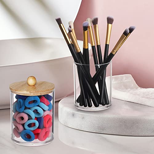 Tbestmax 10 Oz Cotton Swab/Ball/Pad Holder, Qtip Apothecary Jar, Clear Bathroom Containers Dispenser for Storage 3 Pack Wood Lids - color: Group A - 3 Pcs 10 oz