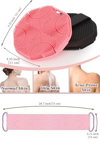 Manmihealth Soft Silicone Body Scruuber & African Bath Sponge Net Set, Gentle-Cleansing Shower Brush & Exfoliating Mesh Combination, Lathering Well Africa Wash Net Shower Scrubber (Black) - color: Shower Brush+net Sponge Set (Black)