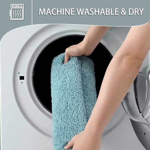 HOMORE Bathroom Rug Set 2 Piece, Soft Absorbent Bath Mats Set,Machine Washable Spa Blue Bath Rug Sets for Bathroom Non Slip,(21"x34"+21"x21") Plush Shaggy U Shape Contour Toilet - color: Spa Blue