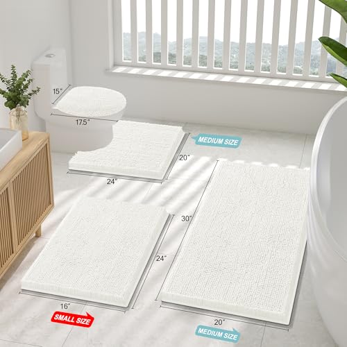 Smiry Luxury Chenille Bathroom Rugs 48x32, Extra Soft and Absorbent Shaggy Bath Mat, Machine Washable, Non-Slip Plush Carpet Runner for Tub, Shower, and Floor, Home Decor Accessories, Ivory - color: Ivory, size: 48'' X 32''