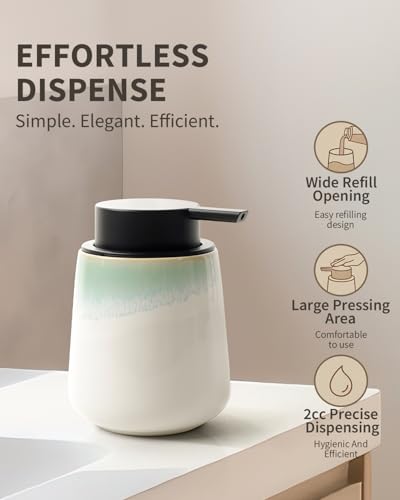 Bosilunlife Ceramic Bathroom Soap Dispenser - 12Oz Bathroom Countertop Kitchen Dish Soap Pump Dispenser Liquid Soap Dispenser - Matte White with Blue-Green Rim - color: Blue-green Rim
