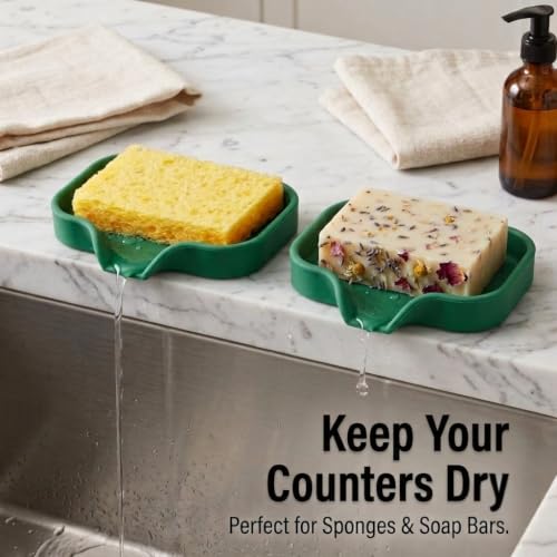 Zulay Kitchen Small Silicone Sponge Holder (4.9x3.3”) – Space-Saving Sink Organizer Tray for Sponge, Soap, Brush & More – Compact Non-Slip Dish for Kitchen & Bathroom Countertops (Pine Green) - color: Pine Green (Small), size: Small (4.9x3.3)