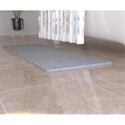Pemberly Row 58x21 Modern Diatomite Stone Bath Mat, Gray Finish, Quick Drying Slatted Design, Highly Absorbent for Bathroom Floor or Shower Use, Extra Large Size