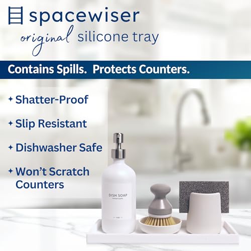 Spacewiser Countertop and Vanity Tray - 11.7" Silicone Bathroom Counter Tray, Dish Soap Trays for Kitchen Counter, Bathroom Counter Organizer Accessories Caddy, Shower Trays Makeup Mat Oil, White - color: White, size: Large 11.7”