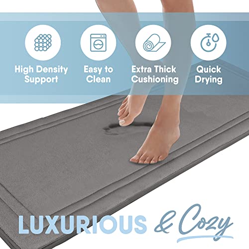 MICRODRY Quick Drying Memory Foam Framed Bath Mat with GripTex Skid-Resistant Base, Runner - 24x58, Dark Grey - color: Dark Grey, size: 24" x 58"