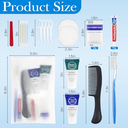 Toiletry Kits Travel Essentials Disposable Hygiene in Bulk, Trial Size Toiletries Supplies Individually Wrapped Traveling Personal Care Items, for Camping, Hotel, Homeless, Charity, 8-in-1 (5-Pack)