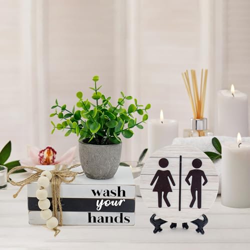 Bathroom Shelf Decor Signs with Bookstack, 3D Round Signs & Fake Plants | Wash Your Hands Sign, Farmhouse Bathroom Decor and Accessories for Restroom Shelf, Guest Bathroom, Home Toilet - color: Washyouhans