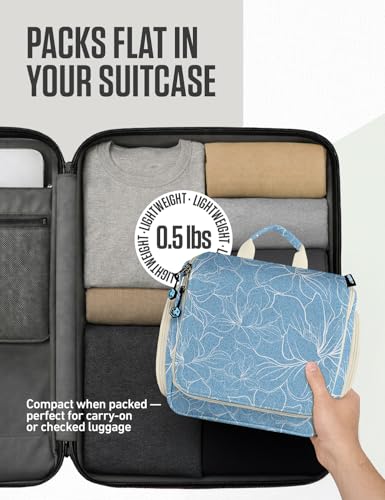 VENTURE 4TH Hanging Travel Toiletry Bag for Women & Men – Large Toiletry Organizer with 17 Compartments, Removable TSA Pouch, Travel Wash Bag for Toiletries, Makeup & Shaving Kit (Blue Flowers) - color: Blue Flowers