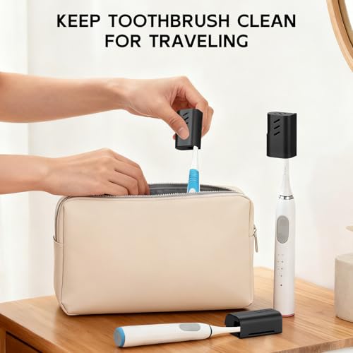 2PCS Aluminum Toothbrush Head Caps, Travel Toothbrush Top Cover, Portable Protector Clip Pod Fits Most Manual and Electric Toothbrush Heads for Household Traveling, Camping, School, Business - Black - color: Black-2pcs