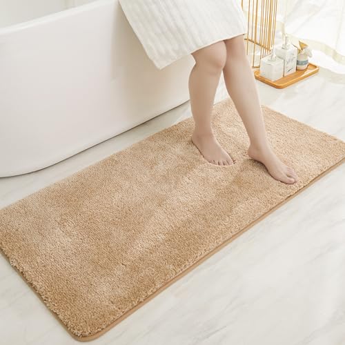 COSY HOMEER Bath Rugs for Bathroom Extra Thick - Anti-Slip Bath Mats Soft Plush Yarn Shaggy 100% Strong Mirco Polyeste Mat Living Room Bedroom Mat Floor Water Absorbent(Beige,24x48 - Inches) - color: Beige, size: 2' X 4' (Rectangular)