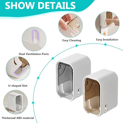 2 Pack Toothbrush Holders for Bathroom, Self Adhesive Wall Mounted Toothbrush Holder with Cover, Single Toothbrush Dispenser Storage Organizer for Family, Travel, Waterproof and Dustproof (Brown) - color: Brown