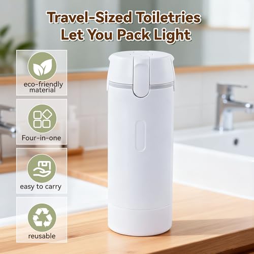 4 in 1 Travel Dispenser Bottle with Cleaning Brush,4 Pack 30ml Leak Proof Refillable Travel Size Toiletries Containers for Shampoo Conditioner,Portable Travel Bottles Set for Vacation Camping & Gym - color: White