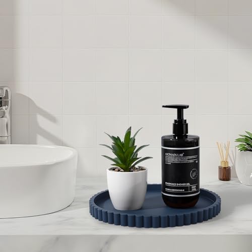 Round Bathroom Tray Silicone Kitchen Counter Decor Vanity Organizer Decorative Coffee Table Tray for Perfume, Candle, Soap Dish, 9 Inch, Dark Blue - color: Dark Blue, size: 9"