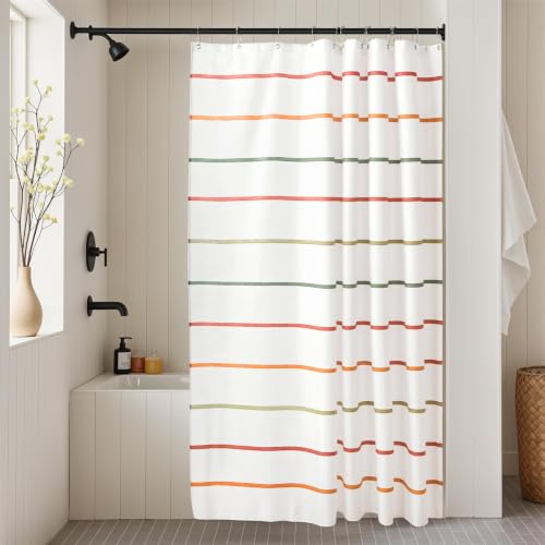 Kids Bathroom Shower Curtain, Colorful Hand-Drawn Stripe Design, 72 x 72 | Modern Gender-Neutral Design, Includes 12 Hooks, Waterproof Fabric, Brighten Kids Bathroom, Easy to Match Decor - color: Colorful
