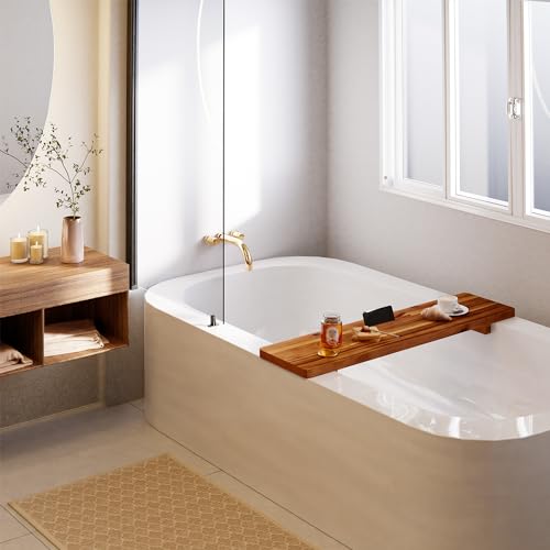 Tinamo Acacia Bathtub Caddy Tray Table | 35x9 Inch Large Bath Tub Wooden | Anti-Tipping, Sustainable Tub Tray for Bath tub | Bath-tub Accessories Holders for Bath-tub (Acacia, 35" x 9" x 2.5") | Acacia Wood, 35" x 9" x 2.5", Custom Legs, Phone/Tablet & Dr