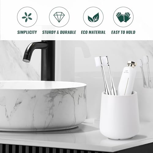 BosilunLife Bathroom Toothbrush Holder - Ceramic Toothbrush Cup Holder 13Oz White Toothbrush Holder for Bathroom Toothbrush and Toothpaste Holder for Bathroom Vanity Countertop, Ideal for Home, Hotel - color: White-rb, size: rounded base